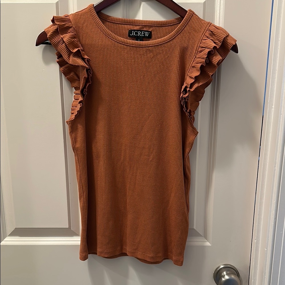 J.Crew Ruffle-Sleeve Ribbed Tank - Rust Orange